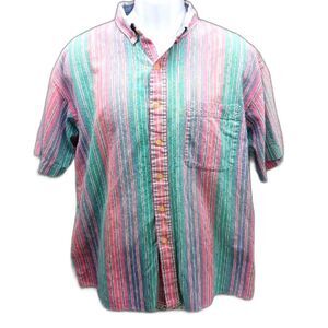 American Weekend Men's XL Multistripe Button Down Collard Short Sleeve Shirt...